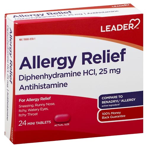 Image for Leader Allergy Relief, 25 mg, Mini Tablets,24ea from Jodi's Family Pharmacy