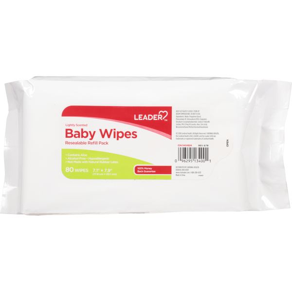 Image for Leader Baby Wipes, Lightly Scented, Resealable, Refill Pack, 80ea from Jodi's Family Pharmacy